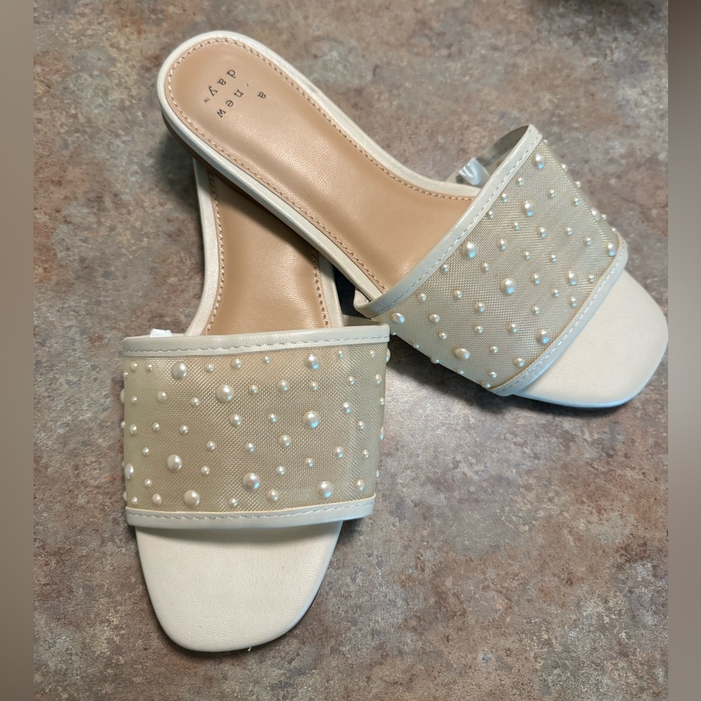 a new day - cream Pearl Embellished Slide Sandals 6